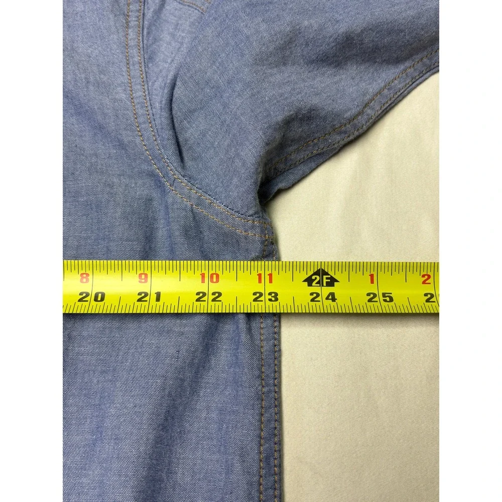 True‎ Religion Mens XL Blue Chambray Button Down Shirt Horseshoe Stitching Long